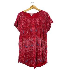 Women's Red Paisley Lucky Brand Blouse 1X